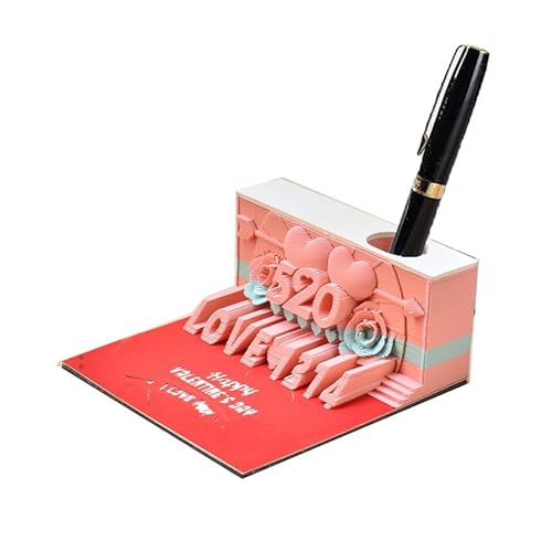 3D Notizblock,3D Kalender Schreibtisch Dekoration,3d Calendar 2024,Rosa Rose 3D Memo Pad ohne Licht,Geeignet für Bürobedarf Kreatives Papierskulptur Bastel DIY Geschenk(130 Blätter) von DRASHMIZE