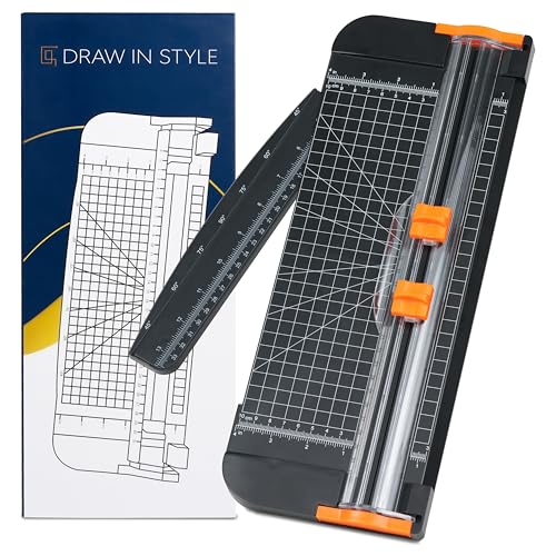 Papierschneider mit 2 Klingen – für A3, A4, A5, A6 - Seitenlineal, automatischer Klingenschutz und austauschbare Klingen - präzises und kreatives Arbeiten in Büro, Schule, Uni und Zuhause - Schwarz von DRAW IN STYLE