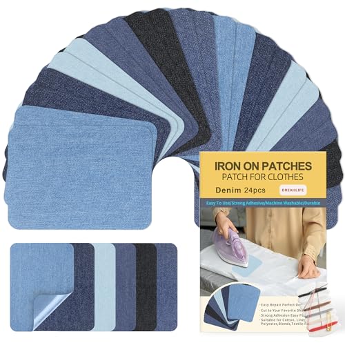 Bügelflicken Jeans, 24 Stück Flicken zum Aufbügeln, Jeans flicken zum Aufbügeln Innen und Außen, 100% Baumwolle Patches Reparaturset für Kleidung, Hosen, Stoff 7.5 cm x 10.5 cm (Blau und Schwarz) Bügelflicken Jeans, 24 Stück Flicken zum Aufbügeln, Jeans flicken zum Aufbügeln Innen und Außen, 100% Baumwolle Patches Reparaturset für Kleidung, Hosen, Stoff 7.5 cm x 10.5 cm (Blau und Schwarz) von DREAHLIFE