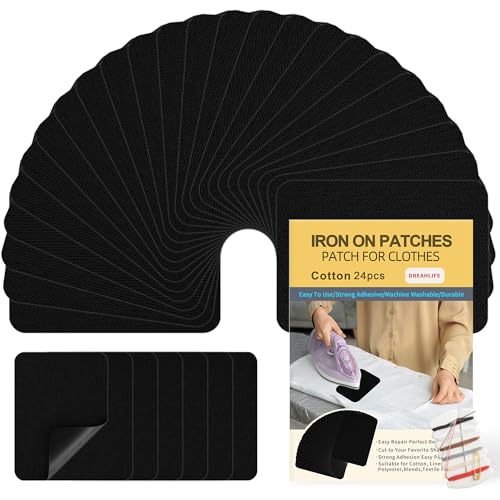Bügelflicken Jeans, 24 Stück Flicken zum Aufbügeln, Jeans flicken zum Aufbügeln Innen und Außen, 100% Baumwolle Patches Reparaturset für Kleidung, Hosen, Stoff 7.5 cm x 10.5 cm (Schwarz) von DREAHLIFE