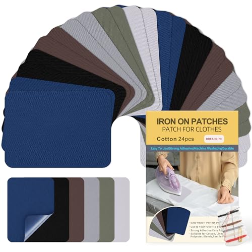 Bügelflicken Jeans, 24 Stück Flicken zum Aufbügeln, Jeans flicken zum Aufbügeln Innen und Außen, 100% Baumwolle Patches Reparaturset für Kleidung, Hosen 7.5 cm x 10.5 cm (Schwarz, Grau und Blau) von DREAHLIFE