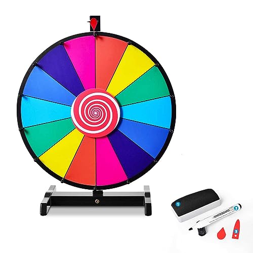 DREAMADE 18 Zoll Glücksrad zum drehen, Tischglücksrad für Lotteriespiele Wheel of Fortune Bunt, Preisrad mit Kompletten Zubehör, für Werbung Wortspiele (φ46cm 14 Farbfächer) von DREAMADE