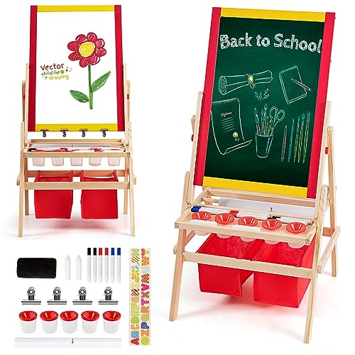 DREAMADE Kinder-Staffelei aus Holz, Doppelseitige Standtafel mit Kreidetafel und magnetischem Whiteboard, Höhenverstellbare Maltafel, inklusiv Malpapier, 2 Aufbewahrungsboxen, Halterung usw. DREAMADE Kinder-Staffelei aus Holz, Doppelseitige Standtafel mit Kreidetafel und magnetischem Whiteboard, Höhenverstellbare Maltafel, inklusiv Malpapier, 2 Aufbewahrungsboxen, Halterung usw. von DREAMADE
