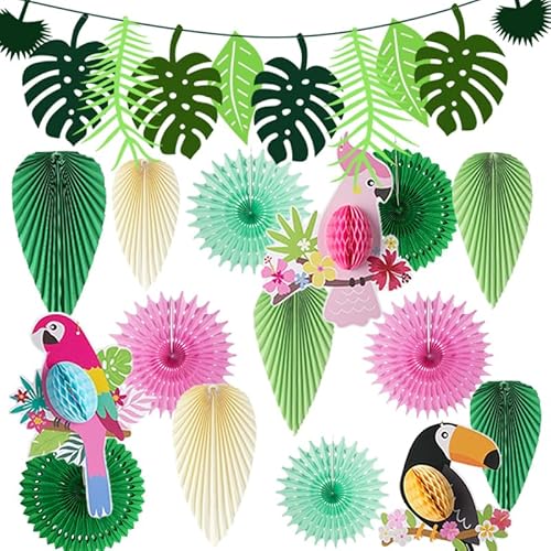 Hawaii Party Deko 16 Stück – Dschungel Deko geburtstag in Grün mit 3 Papageien, 4 Papierfächern, 6 Palmblättern & 1 Blättergirlande – Aloha Deko für Kindergeburtstag, Gartenparty, Pool & Beach Party Hawaii Party Deko 16 Stück – Dschungel Deko geburtstag in Grün mit 3 Papageien, 4 Papierfächern, 6 Palmblättern & 1 Blättergirlande – Aloha Deko für Kindergeburtstag, Gartenparty, Pool & Beach Party von DREAMENG
