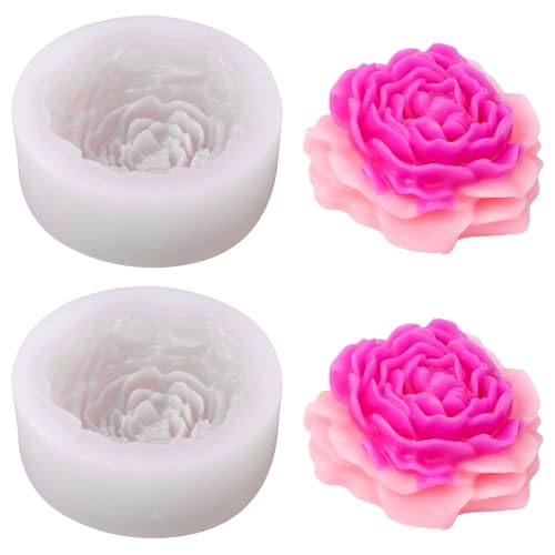 DRERIO 2 Stück Kerzenform Silikon Pfingstrose Kerzen Gießen Formen Klein, Kerzen Silikonformen 3D Silikonform Kerzen Blumen Kerzengießformen für DIY Seife, Schokolade, Eiscreme,Harz von DRERIO