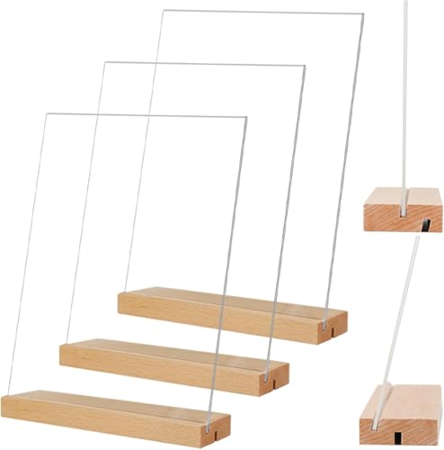 DRERIO 3 Stück Acryl-Schild-Halter mit Holzsockel 21 * 29.7cm (A4) von DRERIO