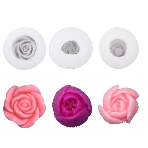 DRERIO 3 Stück Kerzenform Silikon Rosen Kerzen Gießen Formen, Kerzen Silikonformen 3D Silikonform Kerzen Blumen Kerzengießformen für DIY Seife, Schokolade, Eiscreme,Harz (1 Groß + 2 Klein） von DRERIO