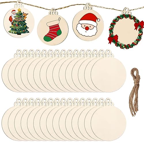 DRERIO 30 Stück Runde Holzscheiben Unvollendete Holzkreise Naturholzscheiben Holz Ornamente für Weihnachten Dekoration Handwerke Basteln Bemalen Scrapbook von DRERIO