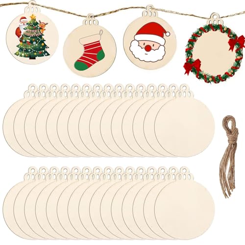 DRERIO 50 Stück Runde Holzscheiben Unvollendete Holzkreise Naturholzscheiben Holz Ornamente für Weihnachten Dekoration Handwerke Basteln Bemalen Scrapbook von DRERIO