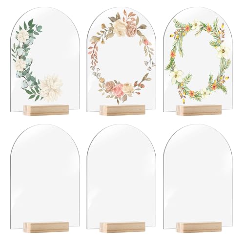 DRERIO 6er-Pack Bogen-Acryl-Schild blanko gewölbt Acrylplatte transparent Acryl Tischnummern Karten Schilder mit Holzsockel wiederverwendbar Hochzeitsschild für Dekoration, Party, Jubiläum DRERIO 6er-Pack Bogen-Acryl-Schild blanko gewölbt Acrylplatte transparent Acryl Tischnummern Karten Schilder mit Holzsockel wiederverwendbar Hochzeitsschild für Dekoration, Party, Jubiläum von DRERIO