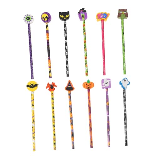 DRESSOOS 12 Stück Teiliges Halloween Holzbleistifte für Radiergummi Bunte Langlebige Schreib und Zeichenstifte in Verschiedenen Motiven für Schule und Partygeschenke von DRESSOOS