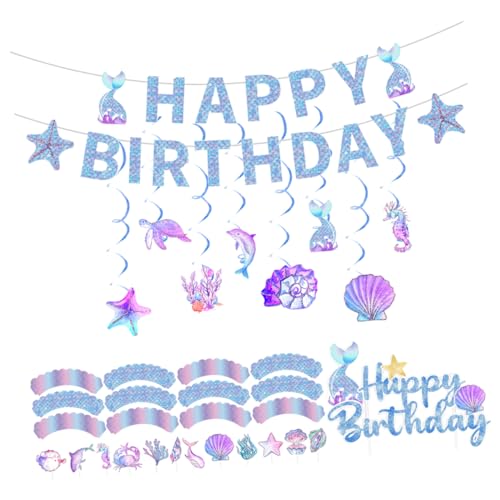 DRESSOOS 1Satz Meerjungfrau Geburtstagsdeko mit Hängendem Banner Kuchen Picks und Wrapper für Unvergessliche Unterwasser Geburtstagsparty und Toppings DRESSOOS 1Satz Meerjungfrau Geburtstagsdeko mit Hängendem Banner Kuchen Picks und Wrapper für Unvergessliche Unterwasser Geburtstagsparty und Toppings von DRESSOOS