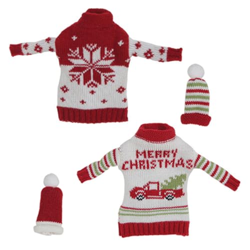 DRESSOOS 2sätze Weihnachtsweinflaschen Hüte Strickmützen Für Festliche Tischdekoration Wiederverwendbare Flaschenüberzüge Für Weihnachtsfeiern Und Restaurantdeko von DRESSOOS