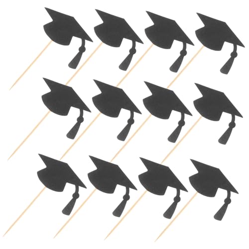 DRESSOOS 24 Stück Teiliges Graduation Cap Cupcake Topper Einfache Anwendung Vielseitig für Abschlussfeier Kuchen und Schulabschluss Dekoration Schwarze Tortendeko für Graduation Season von DRESSOOS