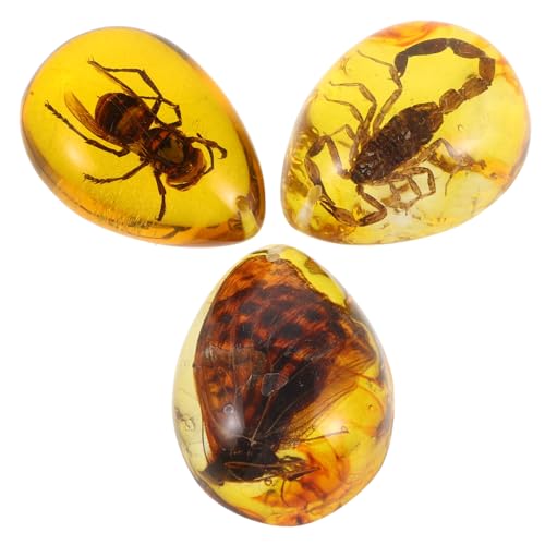 DRESSOOS 3 Stück Bernsteinexemplar, Insekten Bernsteinornament, Insekten Bernsteindekor Zum Selbermachen, Dekoratives Bernsteinhandwerk, Insekten Bernsteindekoration, Kunstharzhandwerk, von DRESSOOS