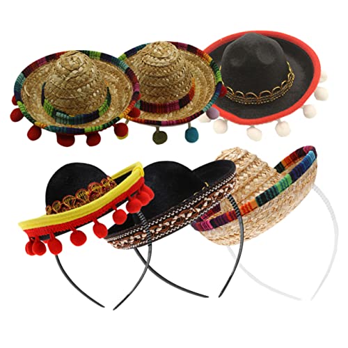 DRESSOOS 6st Mexikanischer Sombrero Sombrero-stirnbänder Fiesta-sombrero-partyhüte Sombrero-stirnband Fiesta-strohhut Mexikanische Partei Cowboyhut Aus Stroh Polyester Kind Schmücken Mini von DRESSOOS