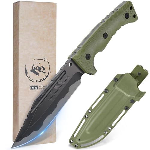 DRGSKL Outdoor Survival Messer D2 Stahl Bushcraft Jagdmesser mit Kydex Holster G10 Full Tang Griff Scharfes Camping Messer Geschenk von DRGSKL