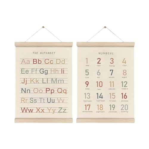 DRHTDXEJ 2 Stück Vorschul-Wanddekorationen mit Holzrahmen, Set mit 2 Alphabeten und Zahlen, Posteraufhänger, Rahmen-Set für Kinderzimmer von DRHTDXEJ
