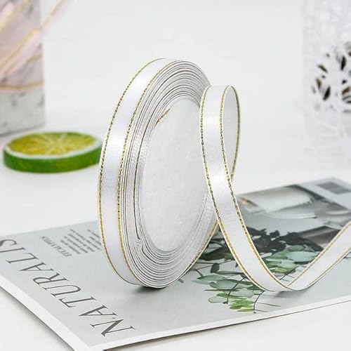 1 cm x 22 m Satinband mit goldenen Rändern, Goldrand, Stoffbänder zum Selbermachen von Geschenkverpackungen, Hochzeit, Geburtstag, Valentinstag, Blumenstrauß, 01,1 cm x 22 m 1 cm x 22 m Satinband mit goldenen Rändern, Goldrand, Stoffbänder zum Selbermachen von Geschenkverpackungen, Hochzeit, Geburtstag, Valentinstag, Blumenstrauß, 01,1 cm x 22 m von DRJUSS