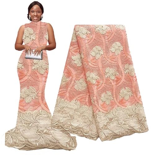 Französischer Spitzenstoff Afrikanischer Spitzenstoff Bestickter Goldweißer Brautspitzenstoff GuiCord-Spitzenstoff für Partykleid-Pfirsich,5 Yards Französischer Spitzenstoff Afrikanischer Spitzenstoff Bestickter Goldweißer Brautspitzenstoff GuiCord-Spitzenstoff für Partykleid-Pfirsich,5 Yards von DRJUSS