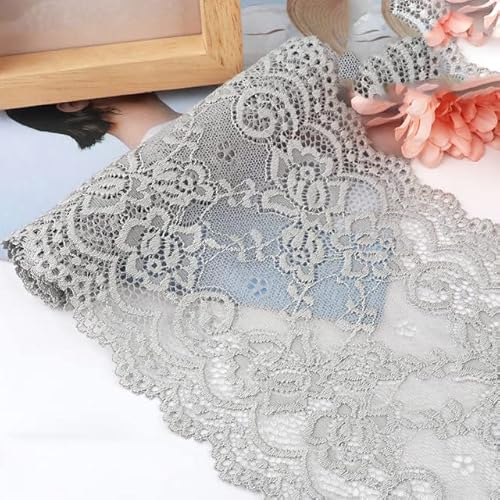 Spitzenband, elastisch, hohl, Blumenstickerei, Schwarz / Weiß, Spitze, 15 cm breit, Heimtextil-Deko-Klebeband, Hellgrau Spitzenband, elastisch, hohl, Blumenstickerei, Schwarz / Weiß, Spitze, 15 cm breit, Heimtextil-Deko-Klebeband, Hellgrau von DRJUSS