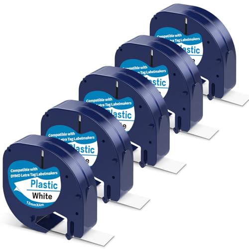 DRNS Ersatz für Dymo Paper White 12mm x 4m, Kompatibel Dymo Letratag Etikettenband Papier Weiß, 5 Stück, Etikettband von DRNS