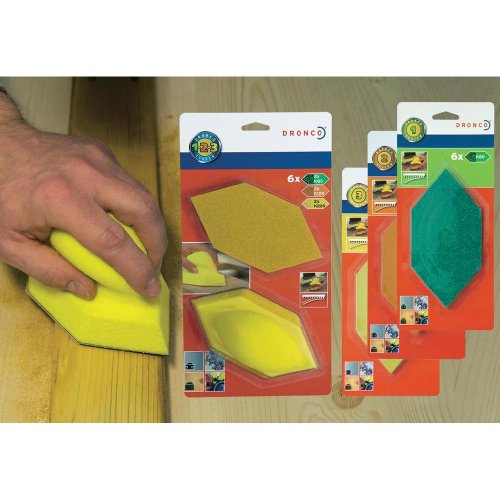 Dronco Schleifset 7-teilig Sechseck-Handschleifer mit 6 Schleifblättern (K80, K120 & K220), 6780220000 von DRONCO