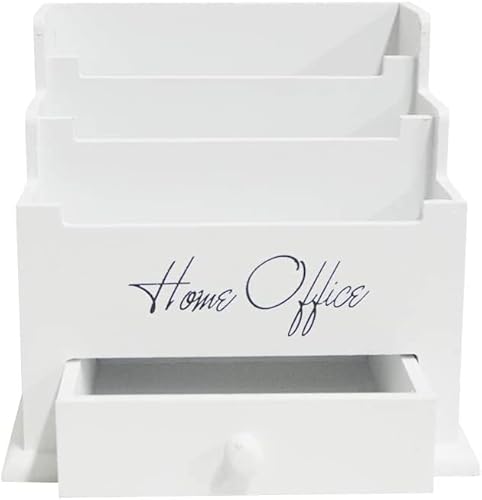 Schreibtisch-Organizer Weiß 3 Fächer eine Schublade Briefbox Holz Schreibtischorganizer Ständer Briefablage Holz Letterbox Ablage Büro Organizer Holz Schreibtisch Briefständer Briefhalter Utensilio von DRULINE