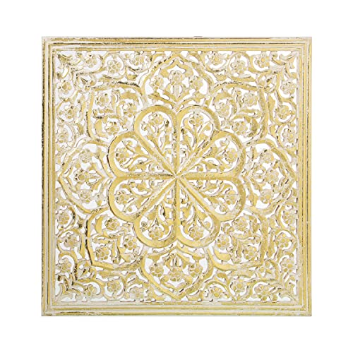 DRW Altarbild quadratisch aus MDF-Holz durchbrochen in Gold 60 x 1,7 x 60 cm, Mehrfarbig, estandar von DRW