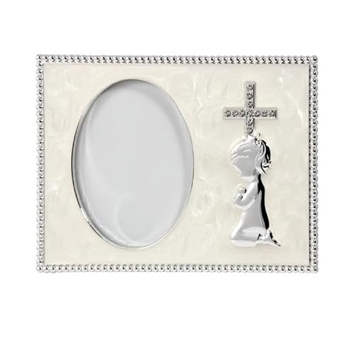 DRW Bilderrahmen zur Erstkommunion für Jungen/Mädchen, betend Perlmutt und Silber, Foto 6 x 9 cm, 14 x 1 x 10 cm von DRW