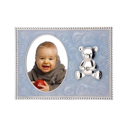DRW Fotohalter für Kinder, Blau, aus Metall mit Bär, 13 x 10 cm von DRW