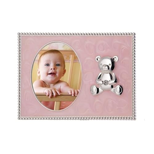 DRW Fotohalter für Kinder, Rosa aus Metall mit Bär, 13 x 10 cm von DRW