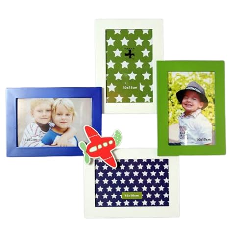 DRW Fotorahmen für Kinder mit mehreren Bildern, Blau und Grün, 4 Fotos, 40 x 38 x 5 cm von DRW
