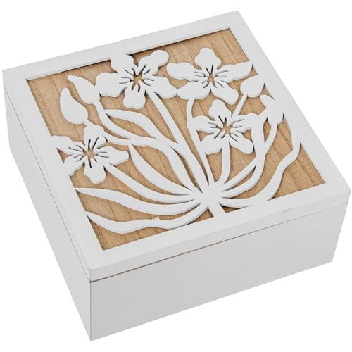 DRW Quadratische Schmuckschatulle aus Holz in Weiß und Natur, 20 x 20 x 9 cm DRW Quadratische Schmuckschatulle aus Holz in Weiß und Natur, 20 x 20 x 9 cm von DRW