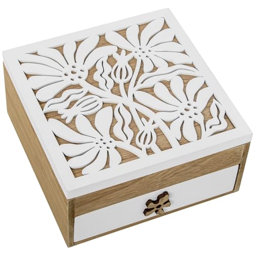 DRW Quadratische Schmuckschatulle mit Schublade aus Holz in Weiß und Natur, 20 x 20 x 10 cm DRW Quadratische Schmuckschatulle mit Schublade aus Holz in Weiß und Natur, 20 x 20 x 10 cm von DRW