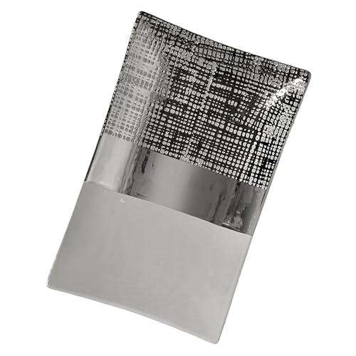 DRW Rechteckiges Keramikzentrum in Silber und Weiß, glänzend, 3,5 x 16 x 26 cm, Medidas: 3.5x16x26 cm von DRW