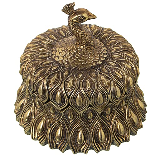 DRW Schmuckschatulle aus Harz, Pfau, goldfarben, 13,5 x 12,5 cm, bunt, pequeño von DRW