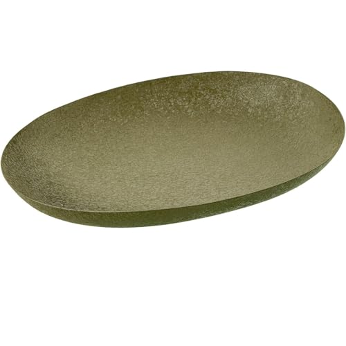 Ovale Tischdekoration aus Metall in mattem Grün, 43 x 31 x 5,5 cm von DRW