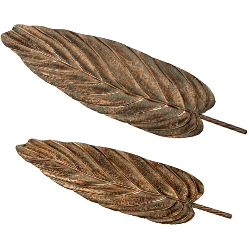 Set mit 2 Tischaufsätzen in Blattform aus vergoldetem Metall, 91 x 25 x 5 cm und 74 x 21 x 5 cm Set mit 2 Tischaufsätzen in Blattform aus vergoldetem Metall, 91 x 25 x 5 cm und 74 x 21 x 5 cm von DRW