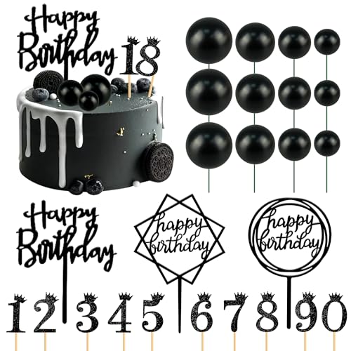 25-teiliges Geburtstagskuchenaufsatz-Set, Acryl, Happy Birthday-Kuchenaufsätze, Zahlen 0–9, Kronen-Kuchenaufsatz, kugelförmige Kucheneinsatz, Geburtstagskuchendekorationen für Kinder oder Erwachsene von DRWATE