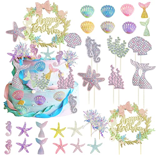 34-teiliges Meerjungfrauen-Kuchenaufsatz-Set mit Meerjungfrauen-Thema, Geburtstagskuchenaufsatz, Seestern, Muschel, Seepferdchen-Muschel und Glitzer-Algen-Dekoration für Geburtstagsparty, Babyparty, 34-teiliges Meerjungfrauen-Kuchenaufsatz-Set mit Meerjungfrauen-Thema, Geburtstagskuchenaufsatz, Seestern, Muschel, Seepferdchen-Muschel und Glitzer-Algen-Dekoration für Geburtstagsparty, Babyparty, von DRWATE