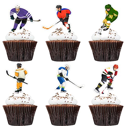 48 Stück Hockey-Cupcake-Topper, Hockeyspieler, Cupcake-Topper für Eishockey, Sport, Mottoparty, Jungen, Mädchen, Geburtstagsparty, Party, Dekorationen von DRWATE