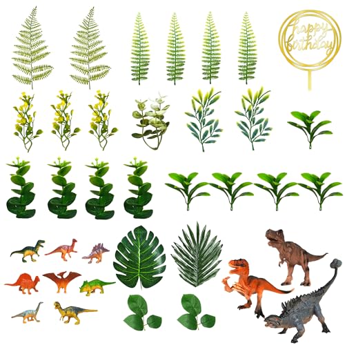 Dinosaur Cake Toppers Dinosaur Toy Künstliche Pflanzen Grass Cake Decorations für Jungen Mädchen Kinder Geburtstag Babyparty Dinosaurier Theme Dschungel Party Supplies (Stil 2) von DRWATE