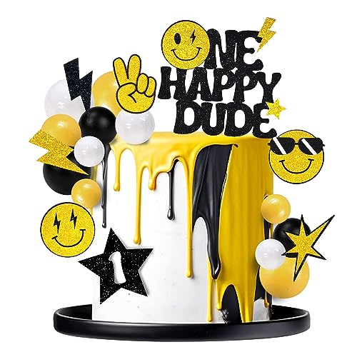 Kuchendekoration mit Aufschrift "One Happy Dude", für den 1. Geburtstag, Hippie, Cupcake-Topper für Jungen, Mädchen, Hochzeit, Babyparty, Geschlechtsoffenbarung, Partyzubehör (Stil 1), 24 Stück von DRWATE