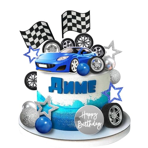 Tortenaufsatz, Rennrad, Kuchendekorationen für Mann, Jungen, Kinder, Geburtstagsparty, Rennmottoparty, Rennwagen, Partyzubehör, 28 Stück (02) von DRWATE