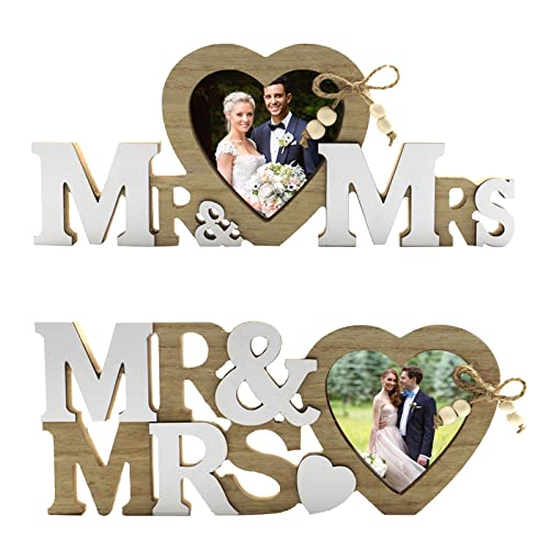 DRYFAL 2 x Bilderrahmen aus Holz, Buchstaben "Mr & Miss", Herz-Tisch, Mr & Mrs-Schild für Hochzeitstisch, Bilderrahmen, Requisiten für Jahrestag, Hochzeit, Tischdekoration von DRYFAL