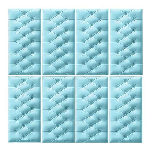 4-teilige Wandmatten for Kinder, selbstklebende 3D-Wandaufkleber-Tapete, 1,3 cm dicke Antikollisions-Wandpaneele, schützende Wandkissen for das Wohnzimmer im Kinderzimmer(Light blue,8PCS_35*70CM) von DSAFHIU
