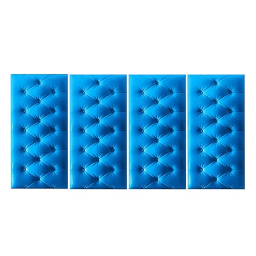 DSAFHIU 4-teilige Wandmatten for Kinder, Selbstklebende 3D-Wandaufkleber-Tapete, 1,3 cm Dicke Antikollisions-Wandpaneele, schützende Wandkissen for das Wohnzimmer im Kinderzimmer(Blue,4PCS_35*70CM) von DSAFHIU