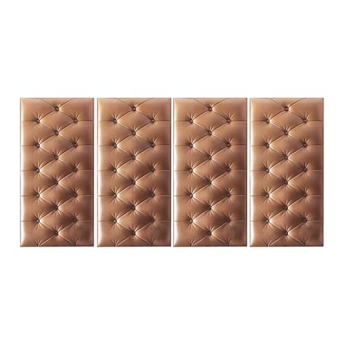 DSAFHIU 4-teilige Wandmatten for Kinder, Selbstklebende 3D-Wandaufkleber-Tapete, 1,3 cm Dicke Antikollisions-Wandpaneele, schützende Wandkissen for das Wohnzimmer im Kinderzimmer(Brown,4PCS_35*70CM) von DSAFHIU