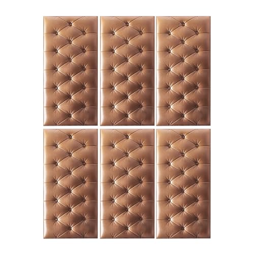 DSAFHIU 4-teilige Wandmatten for Kinder, Selbstklebende 3D-Wandaufkleber-Tapete, 1,3 cm Dicke Antikollisions-Wandpaneele, schützende Wandkissen for das Wohnzimmer im Kinderzimmer(Brown,6PCS_35*70CM) von DSAFHIU